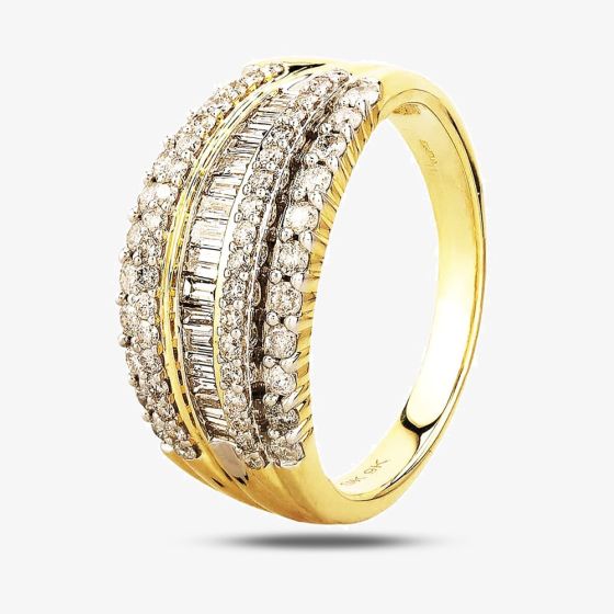 9ct Yellow Gold 1.00ct Multi-Cut Diamond Five Row Ring TH012525112161