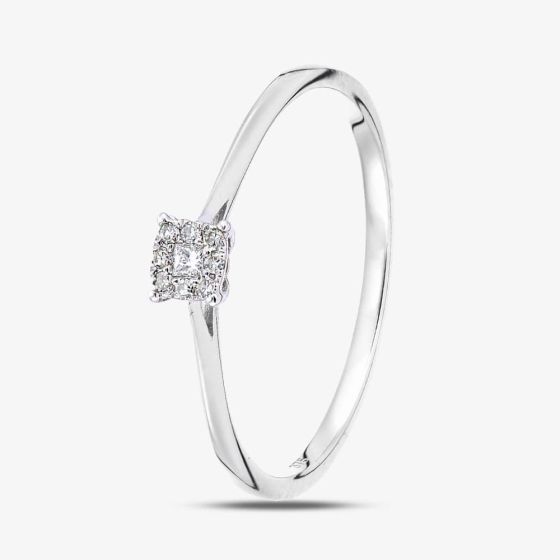 9ct White Gold 0.07ct Princess & Brilliant Cut Diamond Square Cluster Ring PR20432W