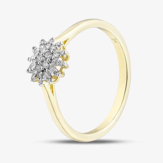9ct Yellow Gold 0.15ct Diamond Flower Cluster Ring THR48444-15 (YG)