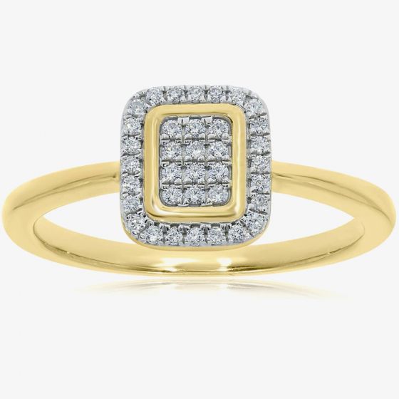 9ct Yellow Gold 0.15ct Diamond Square Cluster Ring DR1694 