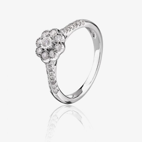 9ct White Gold 0.33ct Diamond Flower Shouldered Ring TH012557R