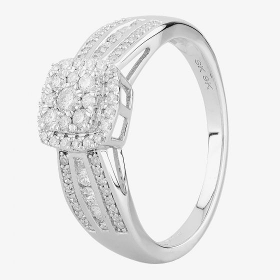 9ct White Gold 0.50ct Diamond Square Cluster Shouldered Ring TH012558R