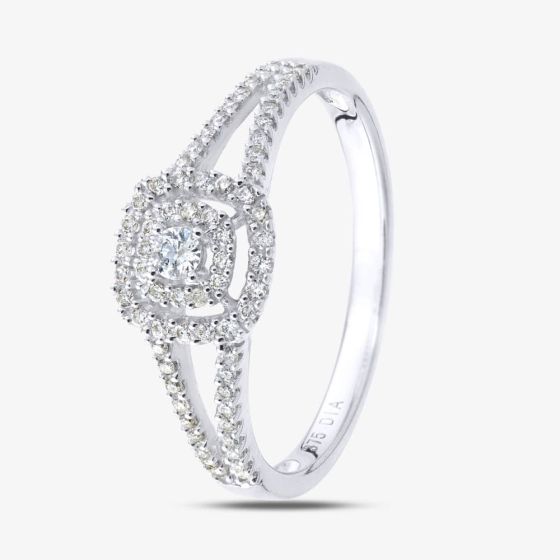 9ct White Gold 0.25ct Diamond Cluster Split Shoulder Ring PR12865W