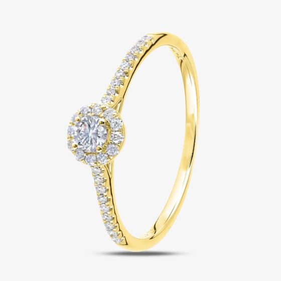 9ct Yellow Gold 0.25ct Diamond Halo Shoulder Set Ring PR12739Y