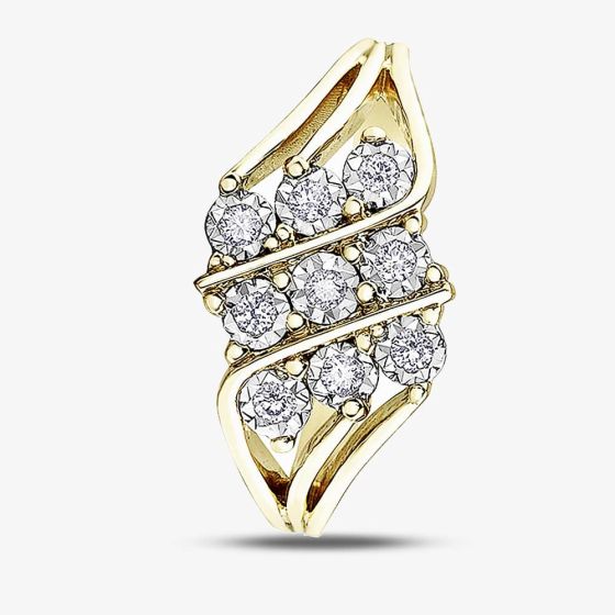9ct Yellow Gold Diamond Nine Stone Illusion Set Cluster Ring 52F97YW/18-10