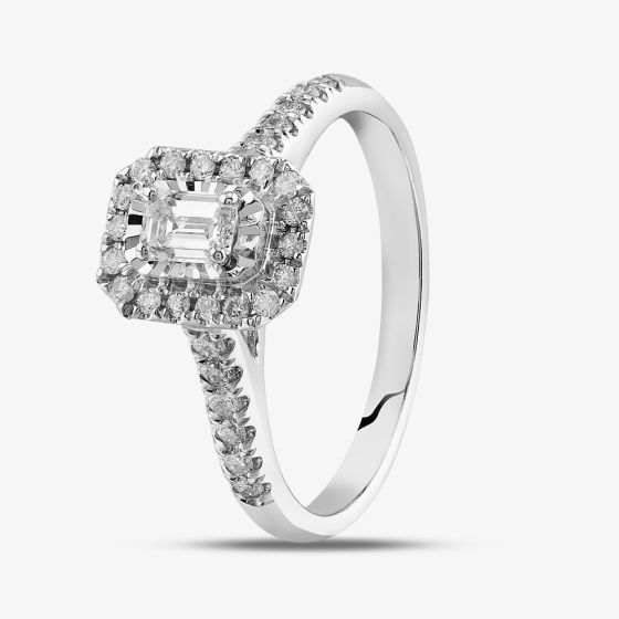 9ct White Gold 0.50ct Emerald Cut Diamond Cluster Shoulder Set Ring TH012591R