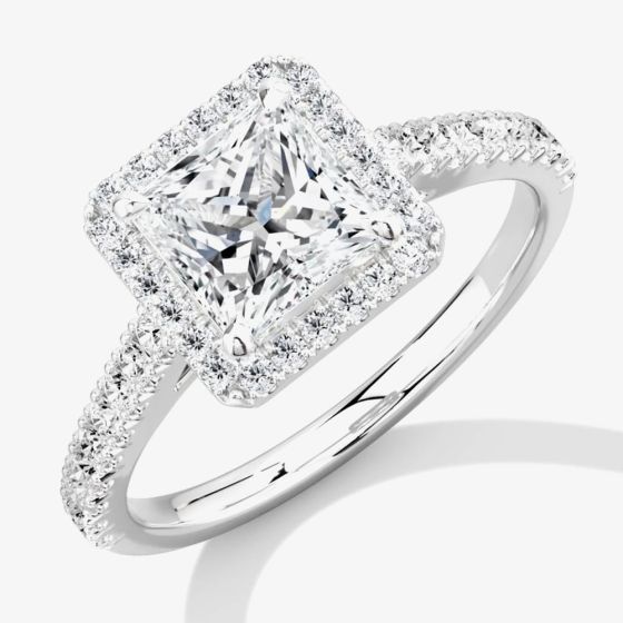 Platinum 0.48ct Princess Cut Diamond Shoulder Set Halo Ring ENG4036SMTPLAT