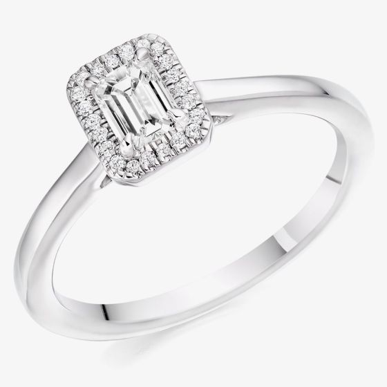 Platinum 0.33ct Certificated Emerald Cut Diamond Halo Ring ENG21442SMTPT