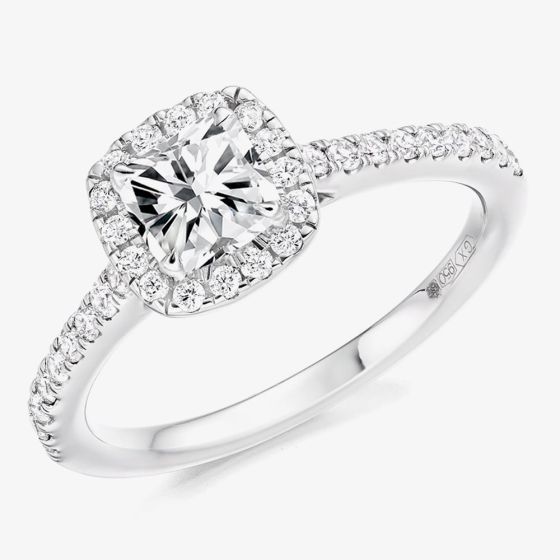 Platinum 0.87ct Certificated Cushion Cut Diamond Halo Ring ENG4051SMTPT