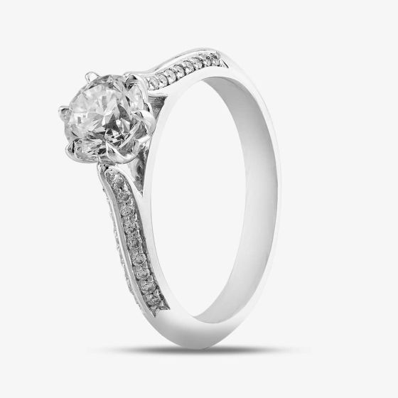  Platinum 0.90ct Brilliant Cut Diamond Shoulder Set Solitaire Ring BESPOKE2