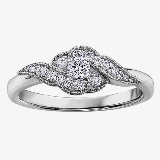 9ct White Gold 0.25ct Diamond Fancy Twist Cluster Ring 3883WG/25-10