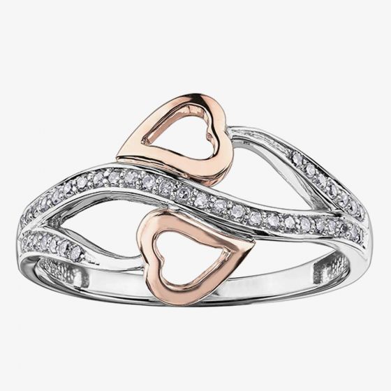 9ct Two Tone Gold Diamond Open Heart Wave Ring CH545WR-10