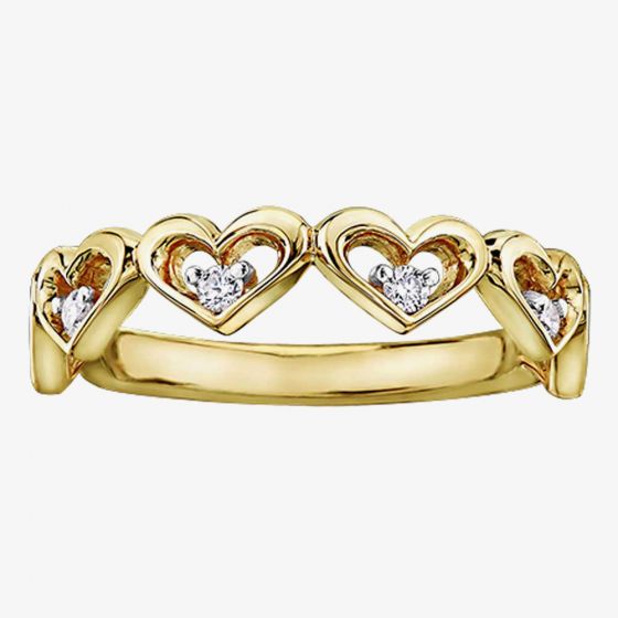 9ct Yellow Gold Diamond Multiple Open Heart Ring CH566/12-10
