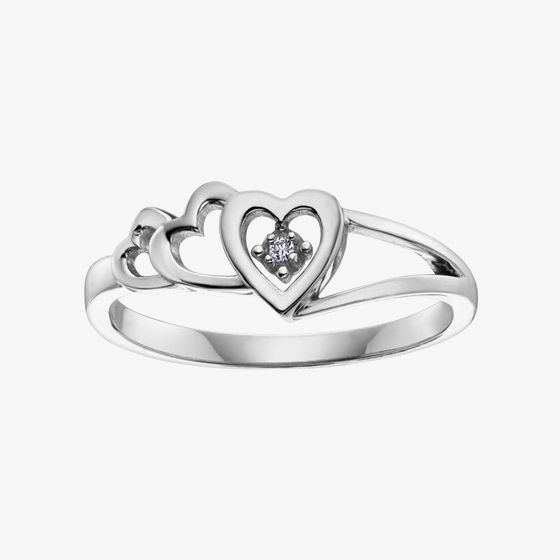 9ct White Gold Diamond Triple Open Heart Ring CH406WG-10
