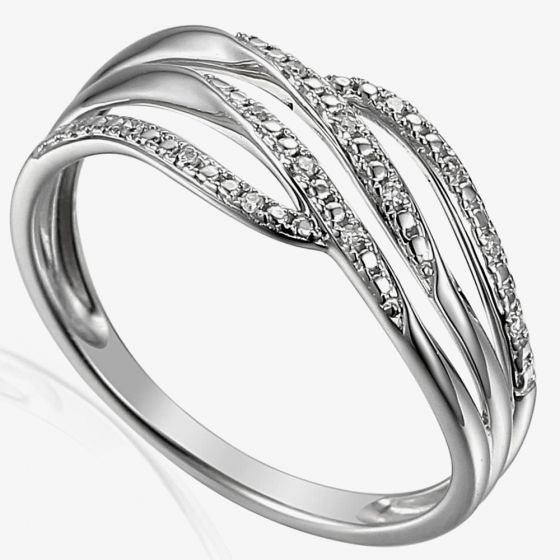 9ct White Gold Diamond Open Wave Crossover Ring E63714/3-9W