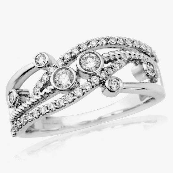 9ct White Gold Diamond Waves and Bubbles Ring DR1474W