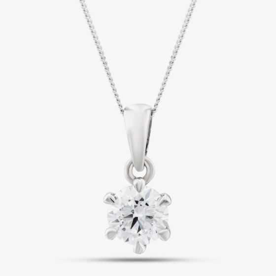Platinum Certified 0.50ct Brilliant Cut Diamond Pendant Necklace 6 CLAW PLAT PDT MO - 50PT