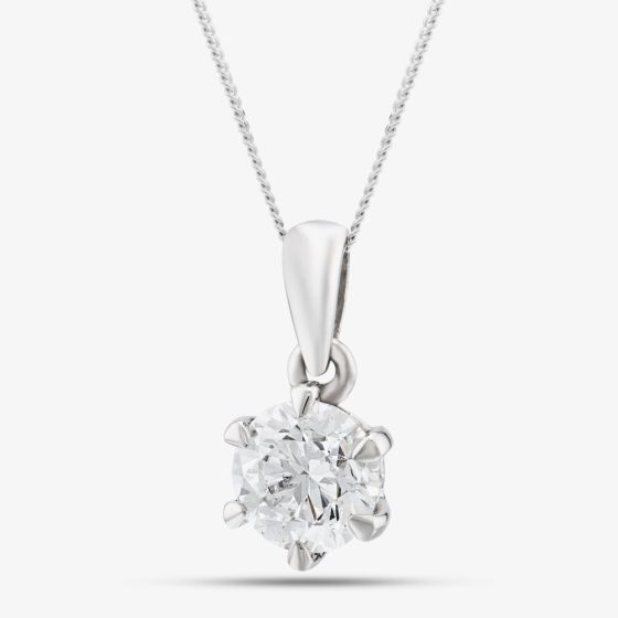 Platinum Certified 0.70ct Brilliant Cut Diamond Pendant Necklace 6 CLAW PLAT PDT MO - 70PT