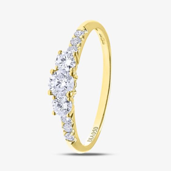 18ct Yellow Gold 0.50ct Three Stone Shoulder Set Diamond Ring PR10963Y18JPK