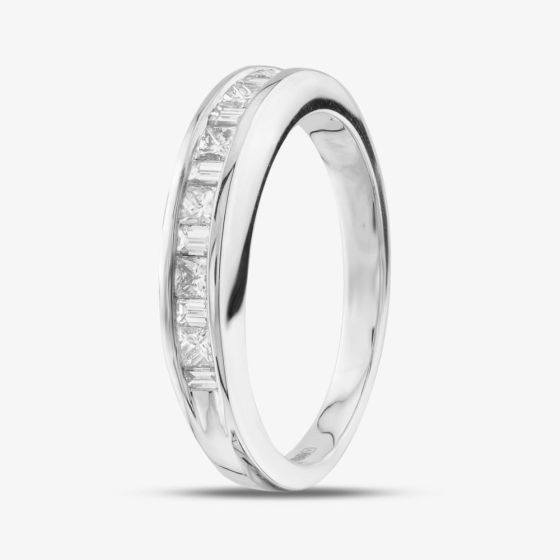 18ct White Gold 0.50ct Princess & Baguette Cut Diamond Half Eternity Ring R10548W-0.50 N