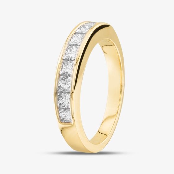 18ct Yellow Gold 1.01ct Princess Cut Half Eternity Ring Ring R9357Y M
