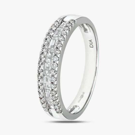 18ct White Gold 0.58ct Baguette & Brilliant Cut Diamond Half Eternity Ring PR09208 18KW