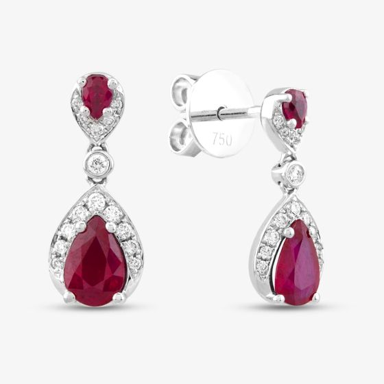 18ct White Gold Pear Cut Ruby & Brilliant Cut Diamond Tear Drop Earrings LG263/EA-PR(RU)