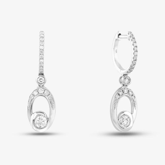 18ct White Gold 0.70ct Brilliant Cut Open Oval Swirl Huggie Dropper Earrings LG306/EA-PR