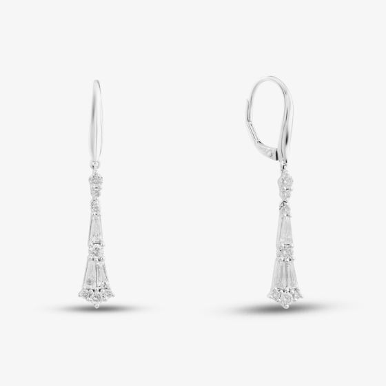 18ct White Gold 1.26ct Tapered Baguette Cut & Brilliant Cut Diamond Hoop Dropper Earrings LG318/EB-PR