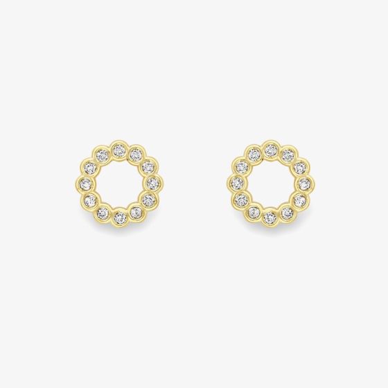 18ct Yellow Gold Diamond Circle Stud Earrings 13225147258