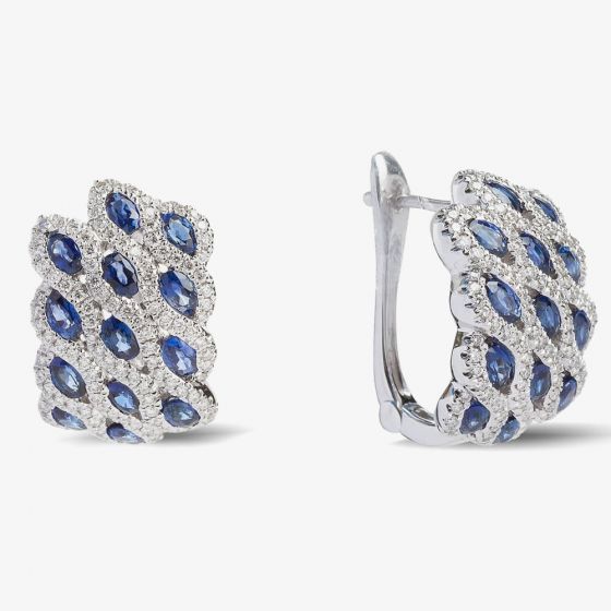 18ct White Gold Marine Sapphire and Diamond Wave Cluster Earrings LG193/EA-PR(BS)