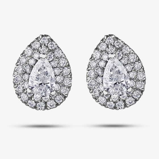 18ct White Gold 0.67ct Pear-cut Diamond Halo Cluster Stud Earrings E3787W/67-18