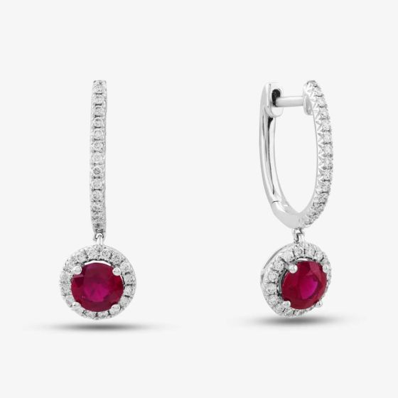 18ct White Gold Brilliant Cut Ruby & Diamond Hoop Earrings E39071GW18RB