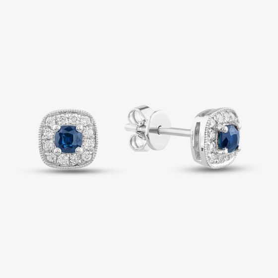 18ct White Gold 0.33ct Sapphire & 0.15ct Brilliant Cut Diamond Halo Stud Earrings 29467