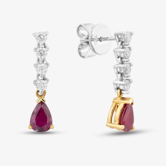 18ct Two Colour Gold Ruby & Diamond Dropper Earrings 39724
