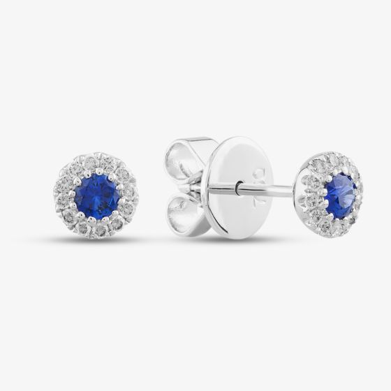 18ct White Gold Sapphire & Diamond Halo Stud Earrings 26845