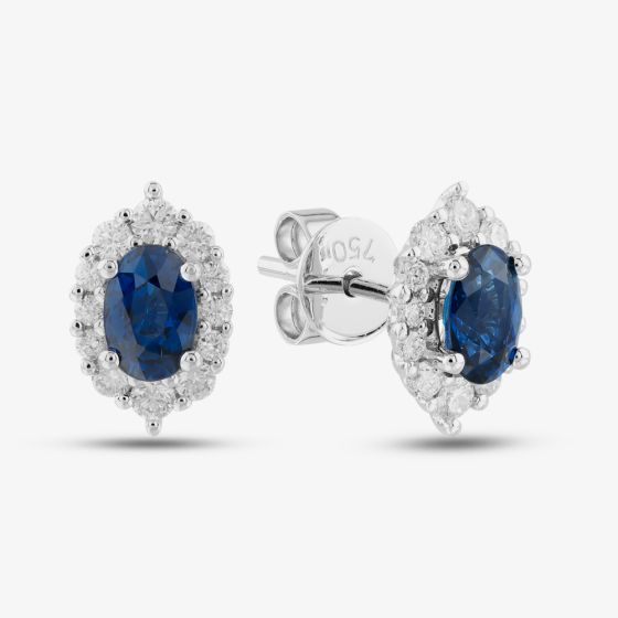 18ct White Gold Oval Cut Sapphire & Brilliant Cut Diamond Halo Earrings LG237/EA(BS)