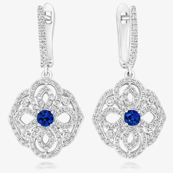 Tivon 18ct White Gold Sapphire & Diamond Vintage Dropper Earrings EW-0828-BS