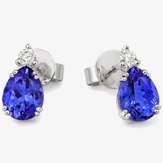Tivon Classic 18ct White Gold Pear-Cut Tanzanite & Diamond Stud Earrings CEW1SPR7TZ