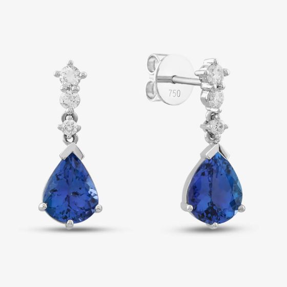 18ct White Gold 3.40ct Pear Cut Tanzania & 0.37ct Brilliant Cut Diamond Dropper Earrings LG245/EA-PR(TAN)