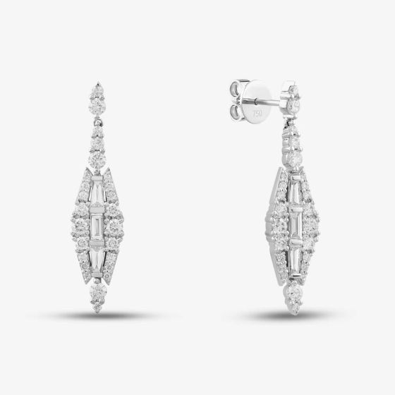 18ct White Gold 1.75ct Baguette & Brilliant Cut Diamond Dropper Earrings LG257/EA-PR
