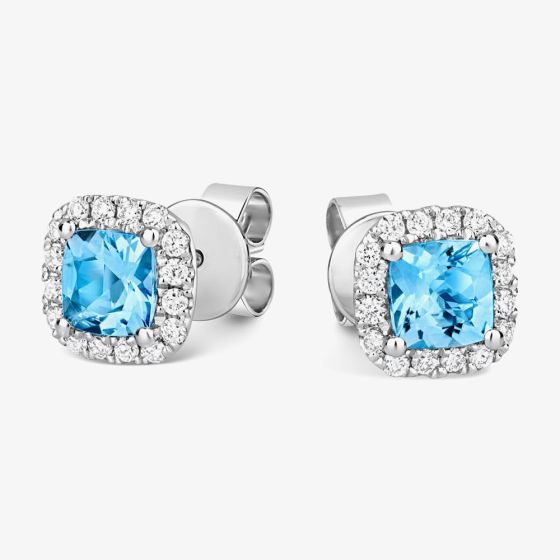 Tivon 18ct White Gold Santa Maria Aquamarine and Diamond Cluster Stud Earrings EW-0908-SAQ
