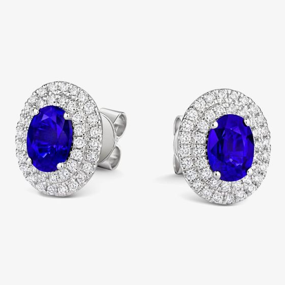 Tivon 18ct White Gold Oval Tanzanite and Diamond Halo Cluster Stud Earrings EW-0907-TZ