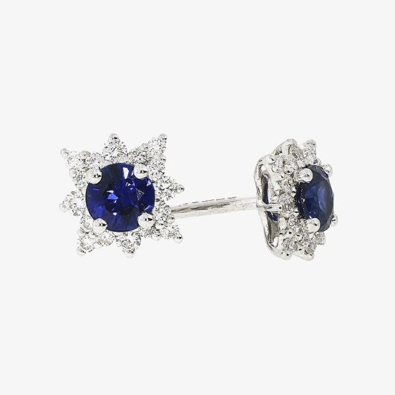 18ct White Gold Sapphire Diamond Star Cluster Stud Earrings 29736