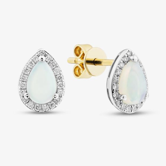 18ct Two Colour Gold Opal & Diamond Cluster Stud Earrings 59466