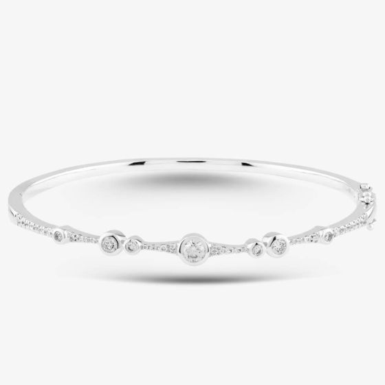 18ct White Gold 0.73ct Brilliant Cut Diamond Bubble Bar Bangle LG250/BA