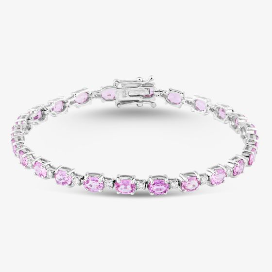 18ct White Gold 9.58ct Oval Cut Sapphire & 0.59ct Brilliant Cut Diamond Tennis Bracelet MQ5800