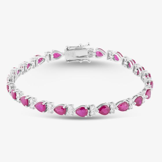 18ct White Gold 9.33ct Pear Cut Ruby & 1.36ct Brilliant Cut Diamond Tennis Bracelet MQ6476
