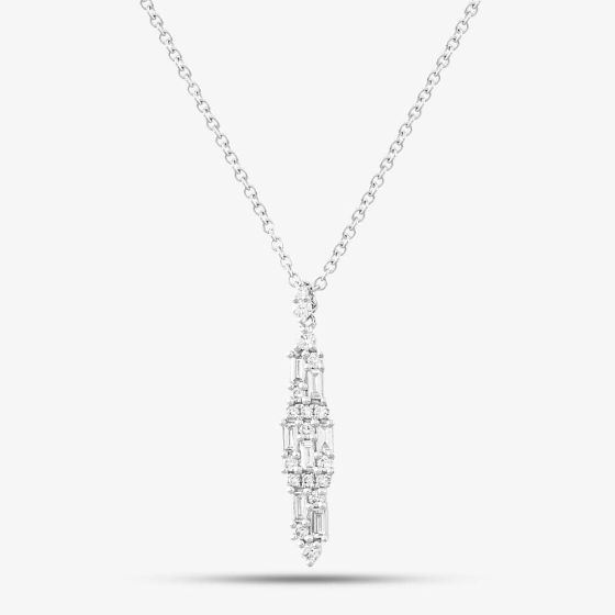 18ct White Gold 0.60ct Baguette & Brilliant Cut Diamond Dropper Necklace LG260/NA