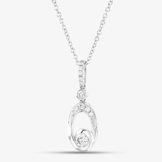 18ct White Gold 0.26ct Brilliant Cut Diamond Oval Open Swirl Pendant Necklace LG306/PA+CH